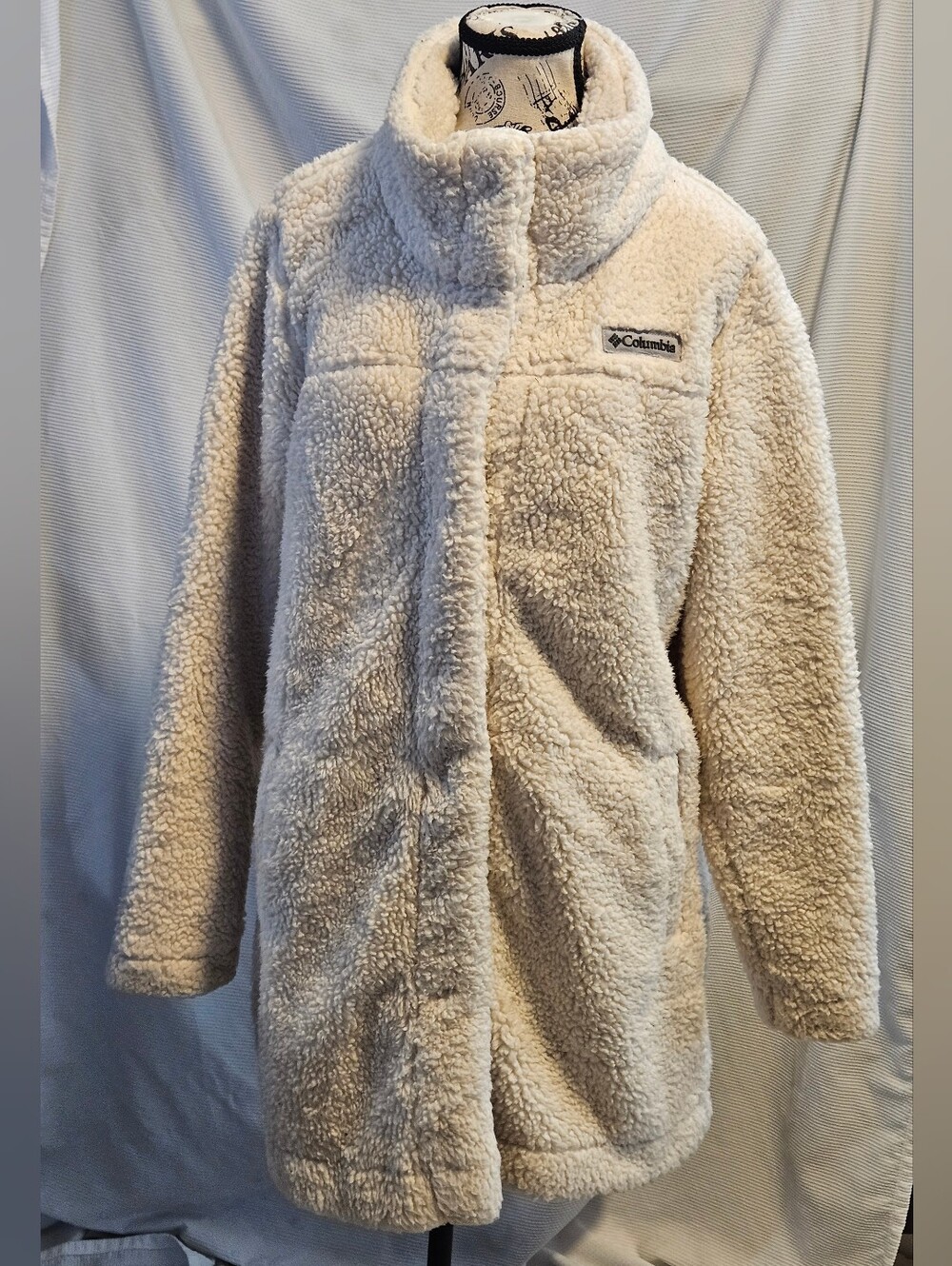 Columbia Women's Cream Fleece Sherpa Snap Front Long Coat Jacket Size L